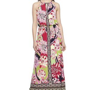 NWT London Times Pink Floral Keyhole Halter Blouson Maxi Dress, Size 12